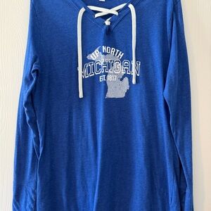 Michigan Up North Lace-Up Long Sleeve Tee - Blue